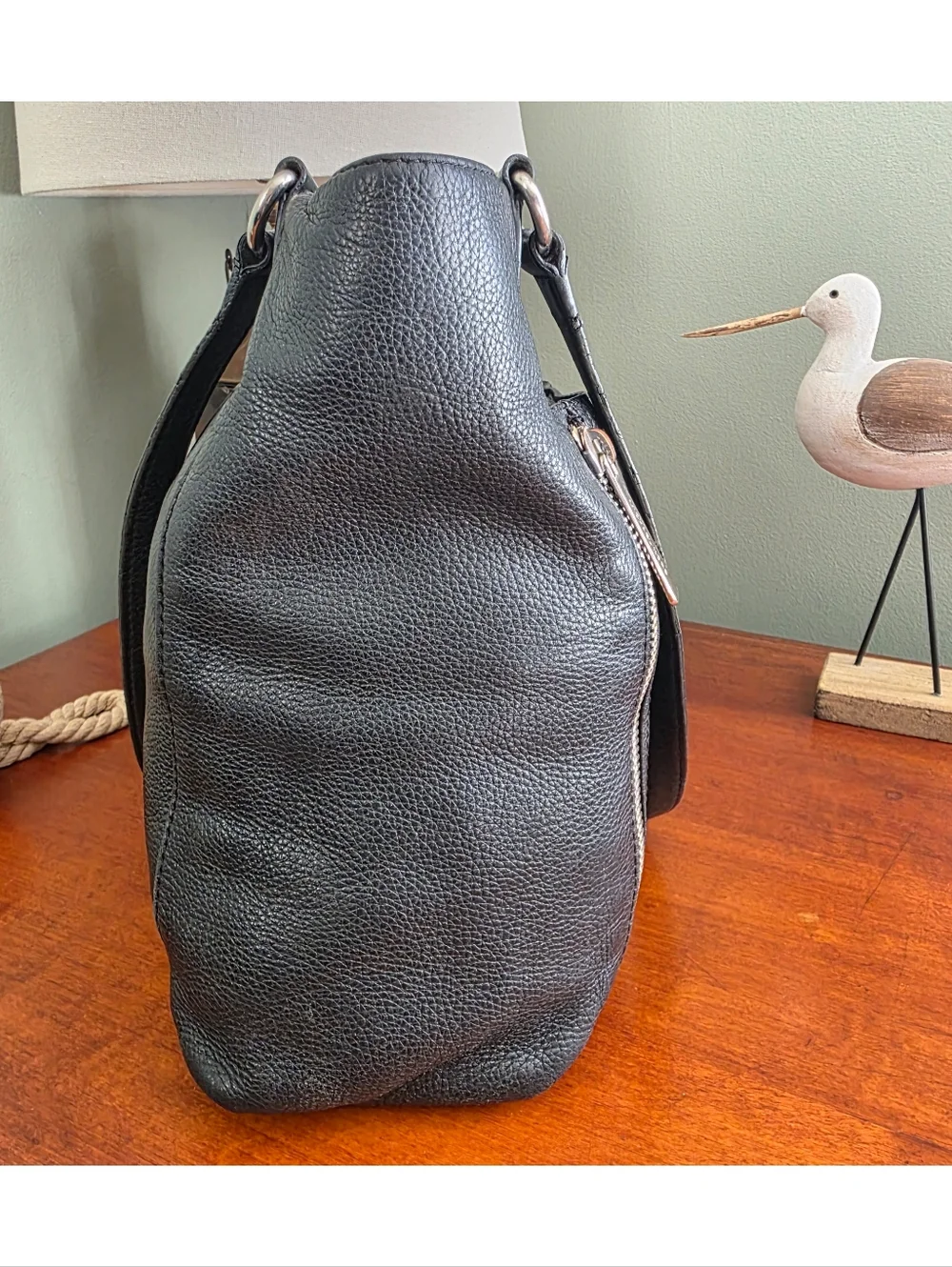 Michael Kors Zipper Tote Bag Black Pebbled Leather Bag - Picture 6 of 16